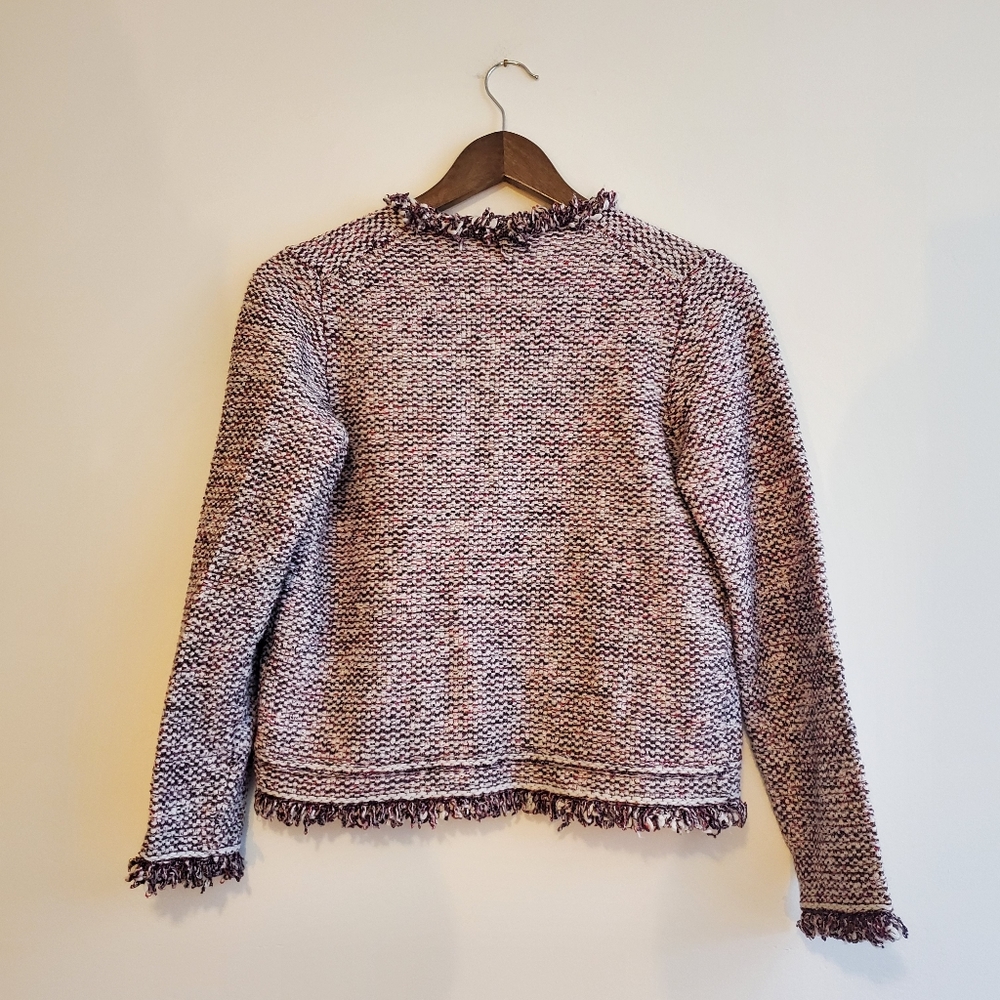 MASSIMO DUTTI | Purple Tweed Frayed Hem Open Italian Yarn Blazer (Size S) - Picture 5 of 14